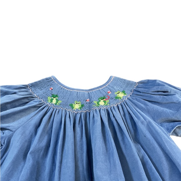 Anavini girls smocked frogs bishop long corduroy dress blue pink 6X - Picture 7 of 7